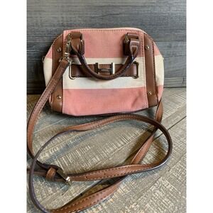 Tommy Hilfiger Crossbody Handbag Nautical Pink White Stripe Canvas Leather Trim
